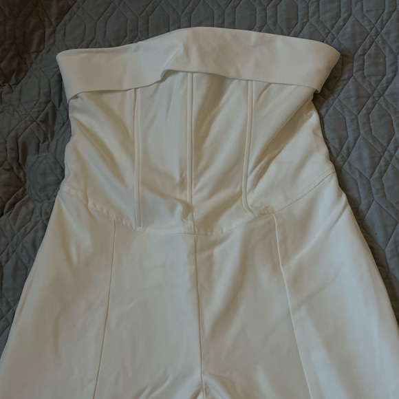 Premium Plus White Woven Bandeau Wide Leg Jumpsuit - Picture 6 of 8